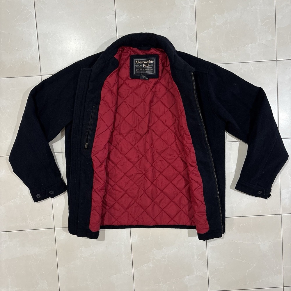 VTG 90's Abercrombie & Fitch Navy Wool Quilt Insulated Detroit S Bomber Jacket